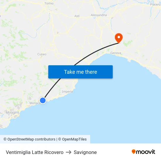 Ventimiglia Latte Ricovero to Savignone map