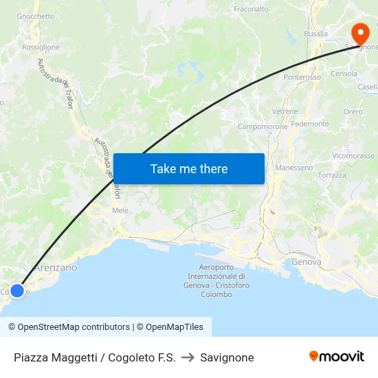 Piazza Maggetti / Cogoleto F.S. to Savignone map