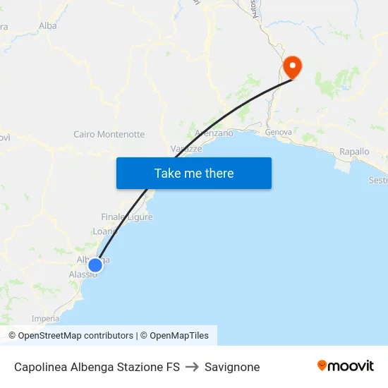 Capolinea Albenga Stazione FS to Savignone map
