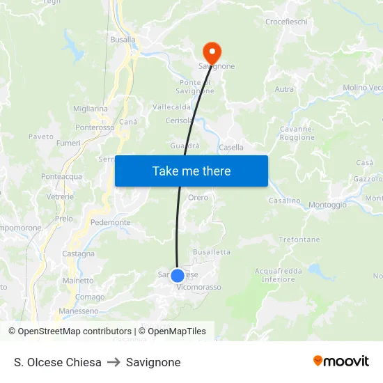 S. Olcese Chiesa to Savignone map