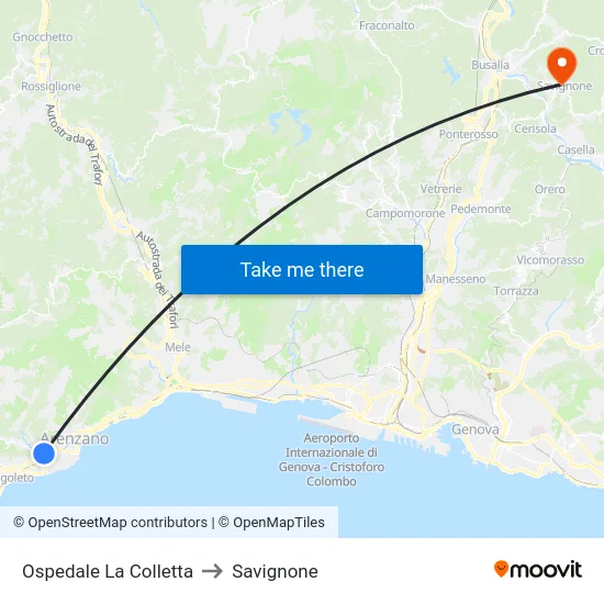 Ospedale La Colletta to Savignone map