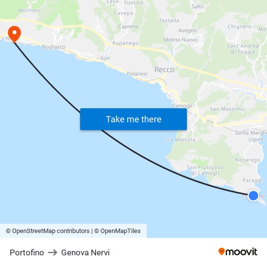 Portofino to Genova Nervi map