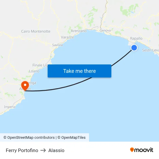 Ferry Portofino to Alassio map