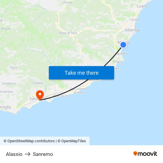 Alassio to Sanremo map