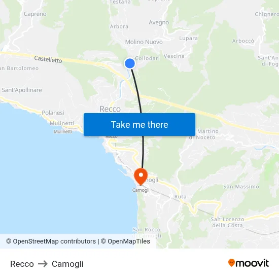 Recco to Camogli map