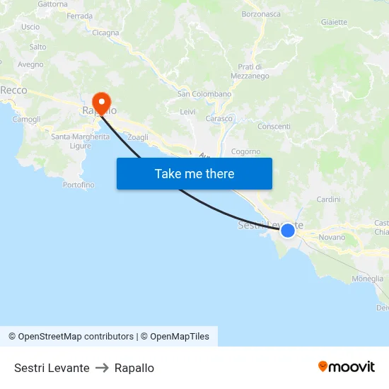 Sestri Levante to Rapallo map