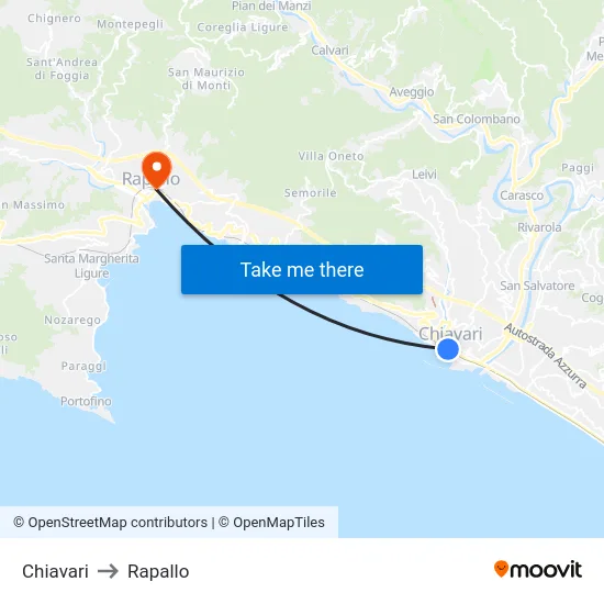 Chiavari to Rapallo map