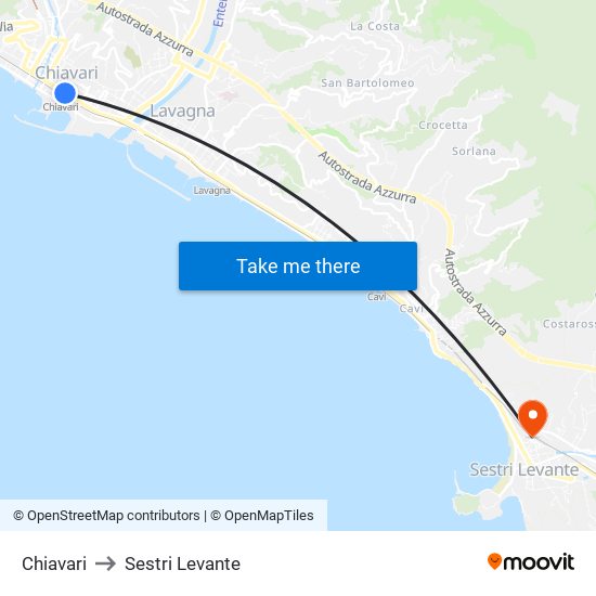 Chiavari to Sestri Levante map