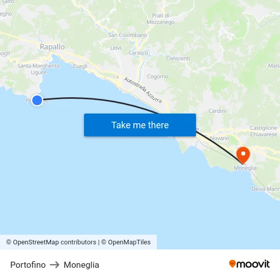 Portofino to Moneglia map