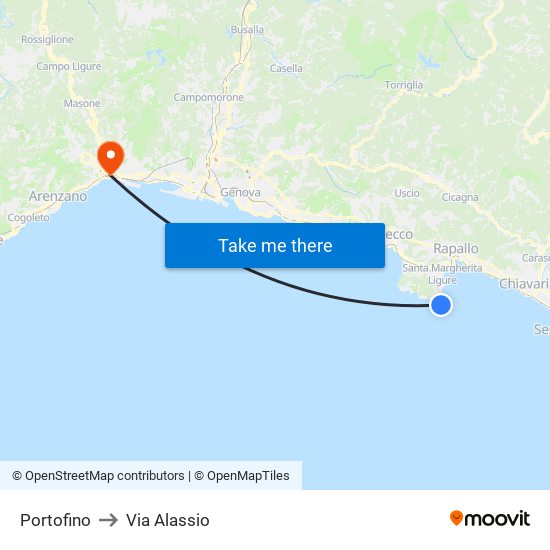 Portofino to Via Alassio map
