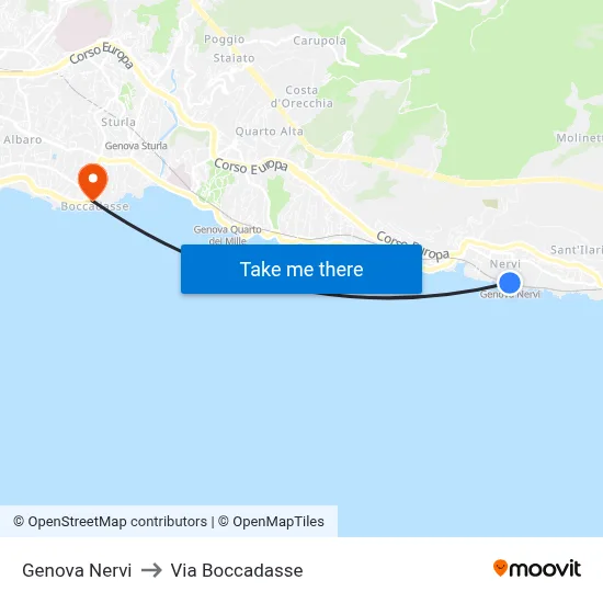 Genova Nervi to Via Boccadasse map