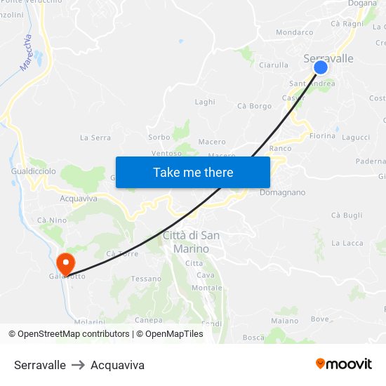 Serravalle to Acquaviva map