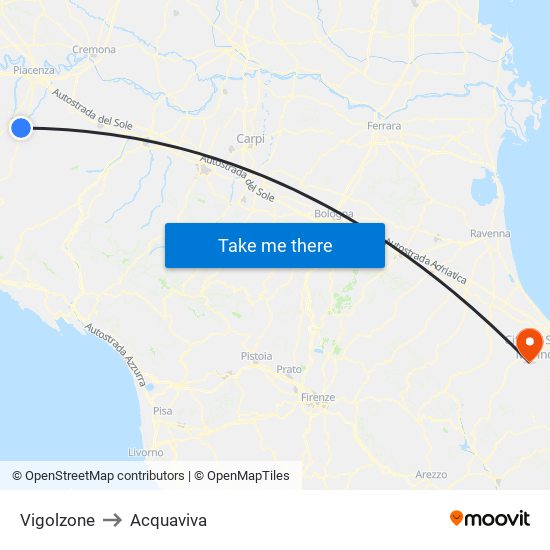 Vigolzone to Acquaviva map