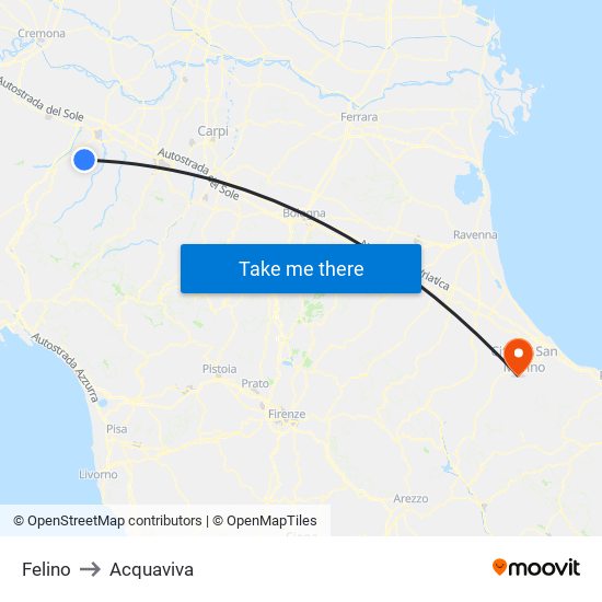 Felino to Acquaviva map