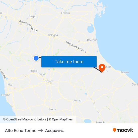 Alto Reno Terme to Acquaviva map