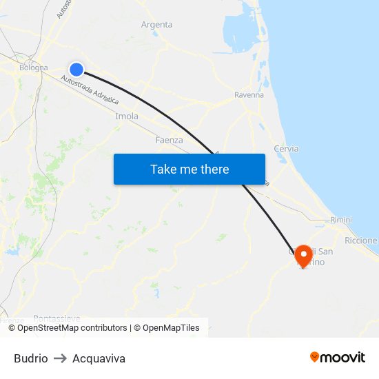 Budrio to Acquaviva map
