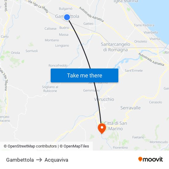 Gambettola to Acquaviva map