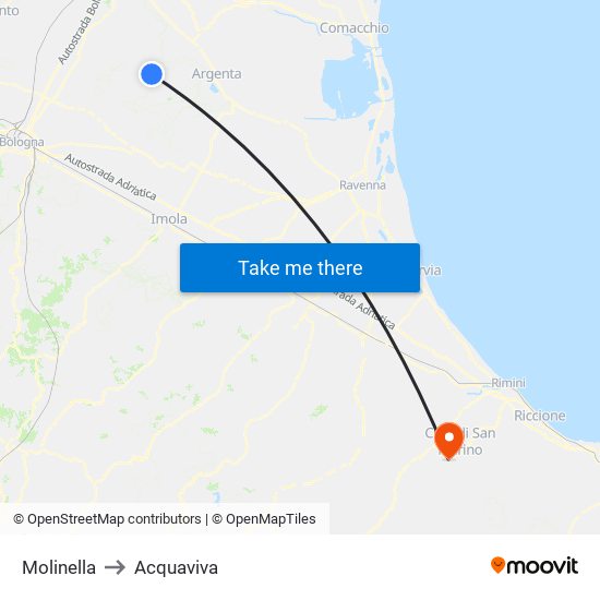 Molinella to Acquaviva map