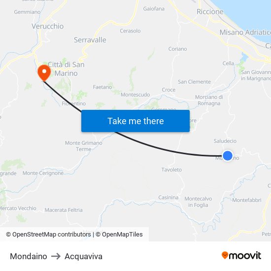 Mondaino to Acquaviva map