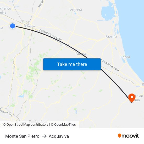 Monte San Pietro to Acquaviva map