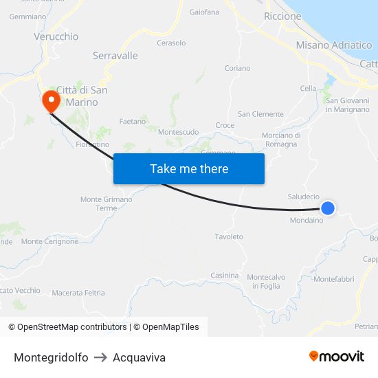 Montegridolfo to Acquaviva map