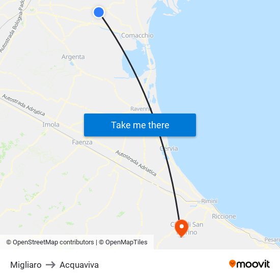 Migliaro to Acquaviva map