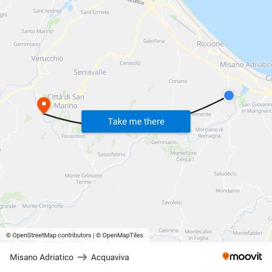 Misano Adriatico to Acquaviva map