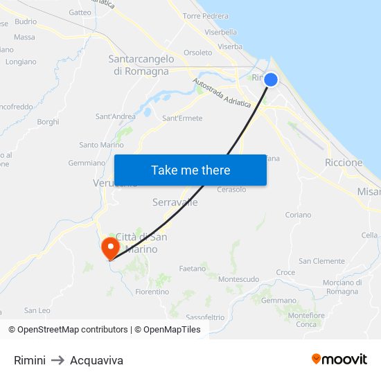 Rimini to Acquaviva map