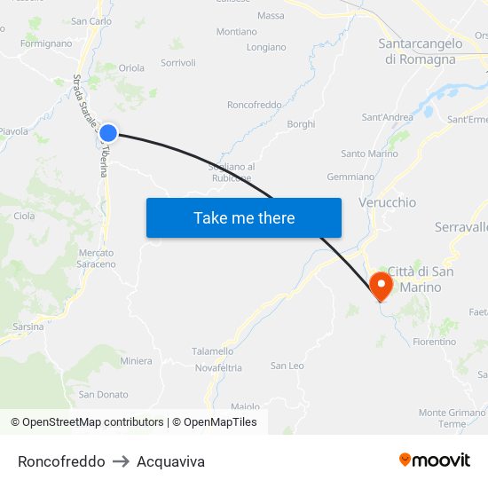 Roncofreddo to Acquaviva map