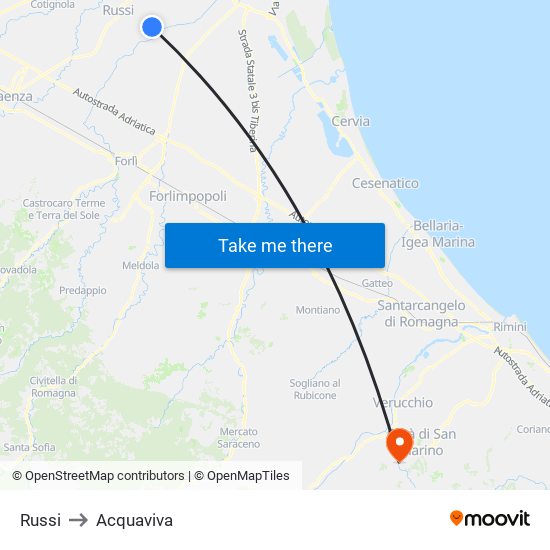 Russi to Acquaviva map