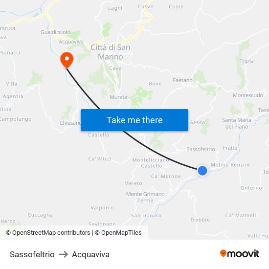 Sassofeltrio to Acquaviva map