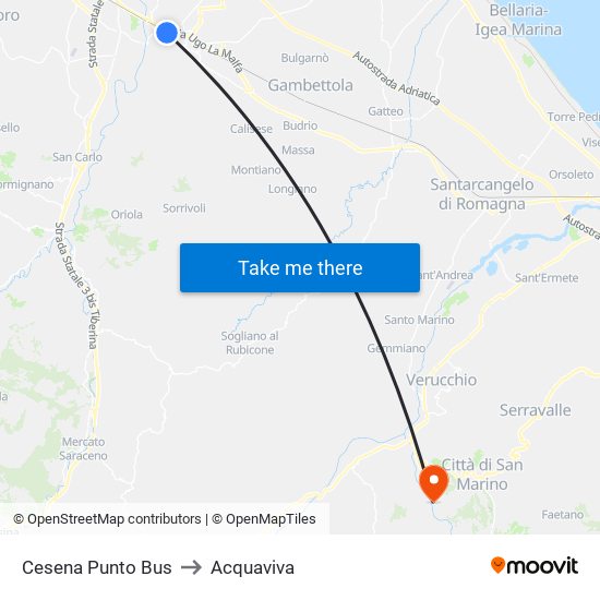 Cesena Punto Bus to Acquaviva map