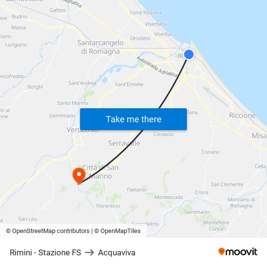 Rimini - Stazione FS to Acquaviva map