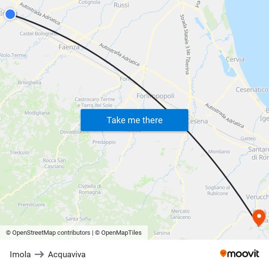 Imola to Acquaviva map