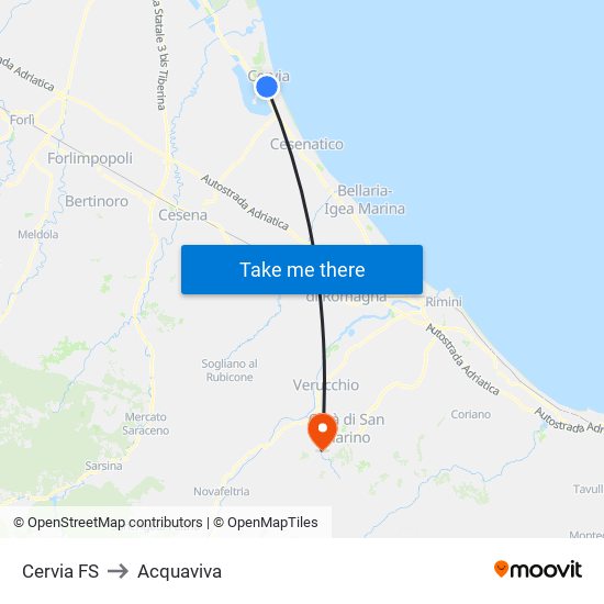 Cervia FS to Acquaviva map