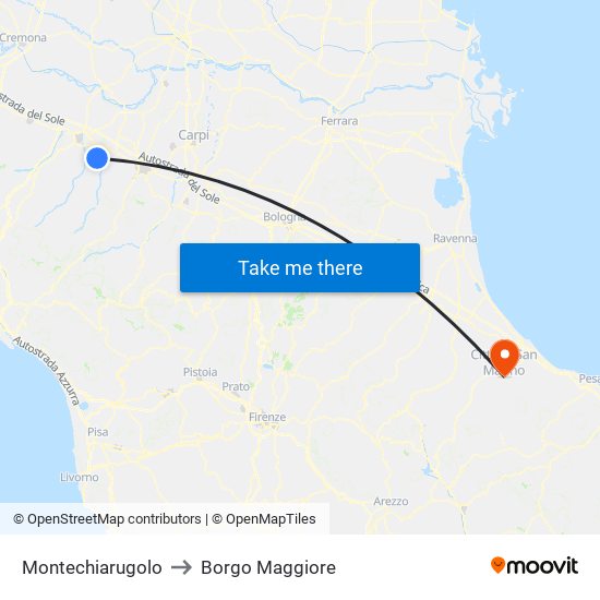 Montechiarugolo to Borgo Maggiore map