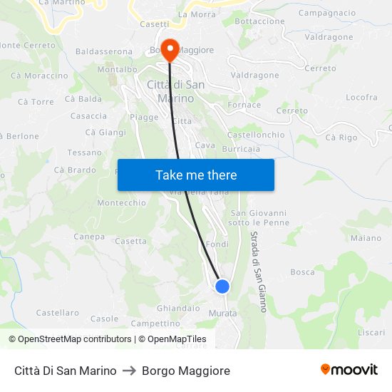 Città Di San Marino to Borgo Maggiore map