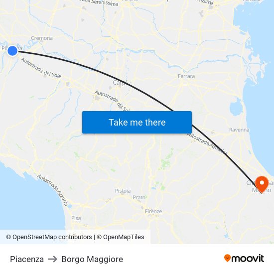 Piacenza to Borgo Maggiore map