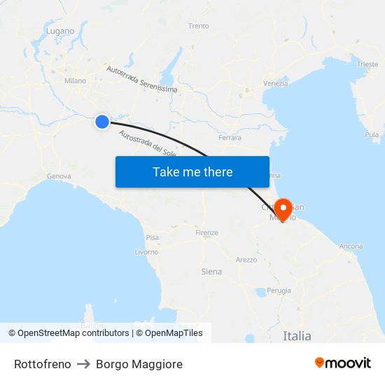 Rottofreno to Borgo Maggiore map