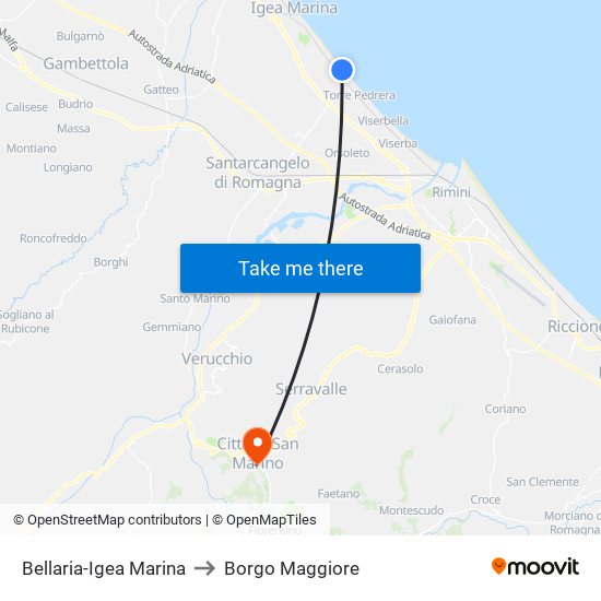 Bellaria-Igea Marina to Borgo Maggiore map