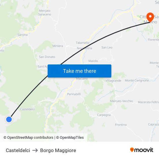 Casteldelci to Borgo Maggiore map