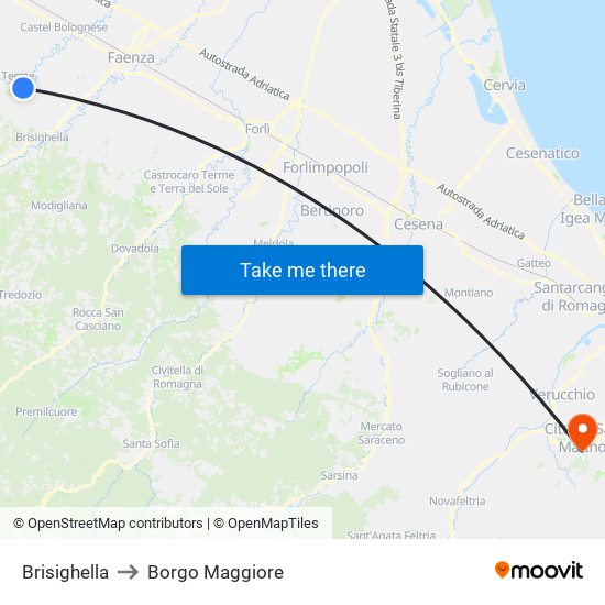 Brisighella to Borgo Maggiore map