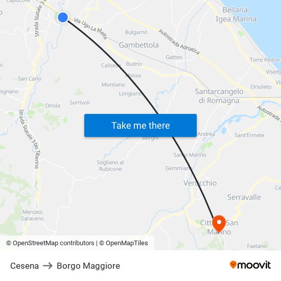 Cesena to Borgo Maggiore map