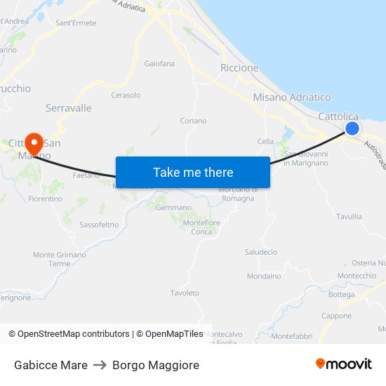 Gabicce Mare to Borgo Maggiore map