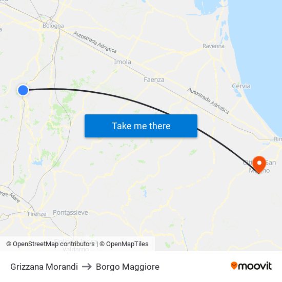 Grizzana Morandi to Borgo Maggiore map