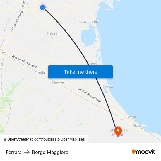 Ferrara to Borgo Maggiore map