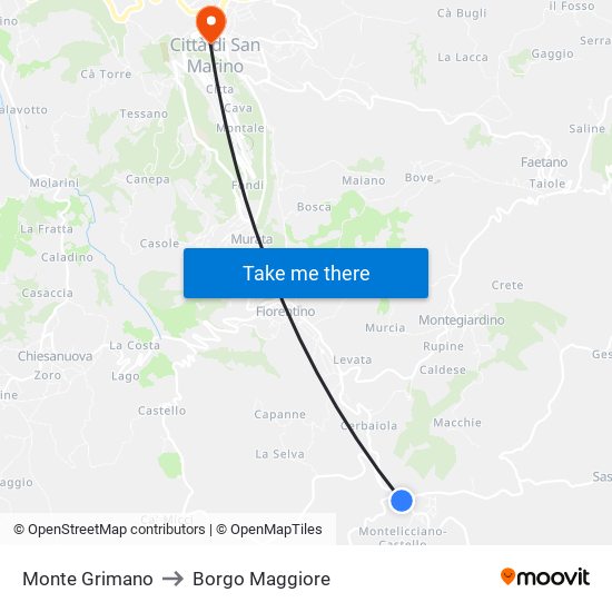 Monte Grimano to Borgo Maggiore map