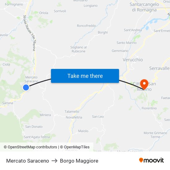 Mercato Saraceno to Borgo Maggiore map