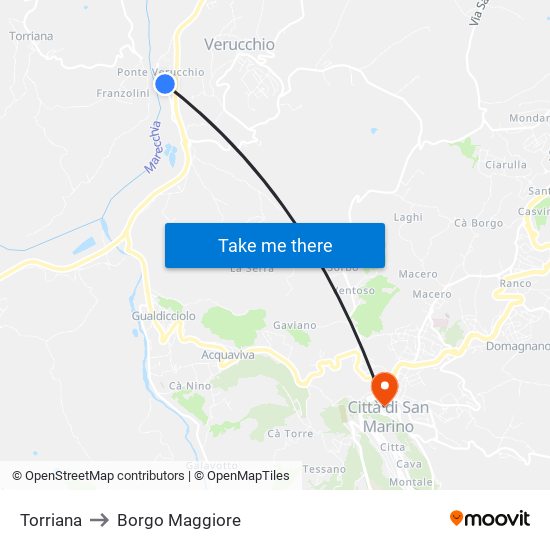 Torriana to Borgo Maggiore map