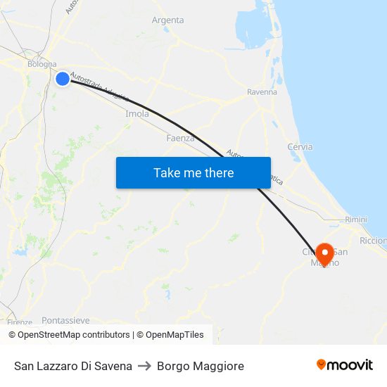 San Lazzaro Di Savena to Borgo Maggiore map